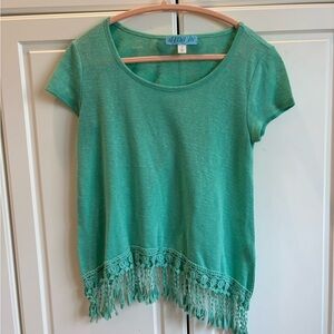 Francesca’s | Dina Be Green Lace Hem Women's Top